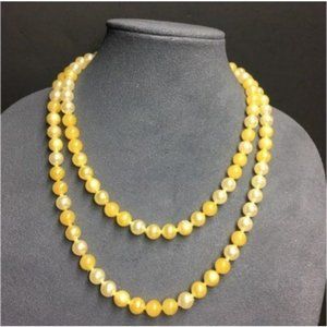 VTG Pop Bead Necklace Long Beige Yellow Pearl Adjustable Retro